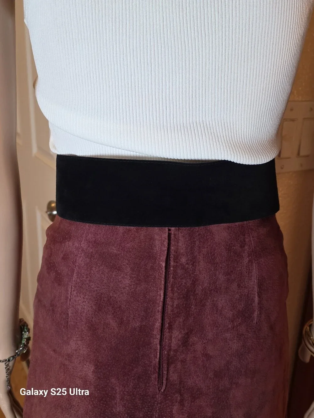 Vtg Kandell Marcus Black Suede Wide Waist Belt Gold Crescent Buckle 1980s USA